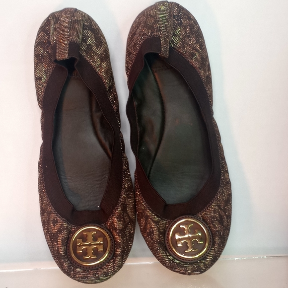 Tory Burch Metallic Gold Brown Ballet Flats Women Size 6 - Picture 4 of 12